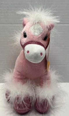 "Pony/caballo rosa de felpa Animal Alley con piel blanca y cascos rosas brillantes de 9"" de alto" Foto 1 de 4