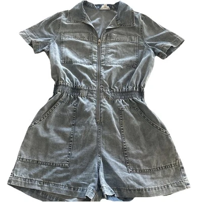 Pantalones Cortos Elan Denim Mila Mameluco S Bolsillos Cuello Cremallera Manga Corta Denim Ligero Foto 1 de 4