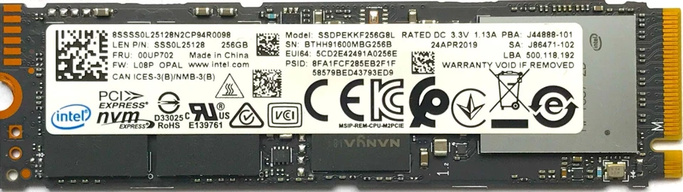 Intel 256GB NVMe PCIe 2280 M.2 SSD Solid State Drive SSDPEKKF256G8L - Image 1 of 1