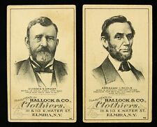 1880s Abraham Lincoln & Ulysses S. Grant Hallack & Co. Clothiers Cards  set of 2