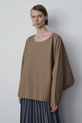 NWT $1590 The Row Karla Voluminous Cotton Poplin Top in Taupe sz M/L - Image 1 of 4