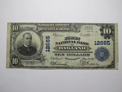 $10 1902 Oakland California CA National Currency Bank Note Bill Ch. #12665 VF - Image 1 of 3