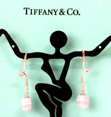 Tiffany & Co. Sterling Silver Rose Quartz Stud Drop Dangle Earrings - Image 1 of 4