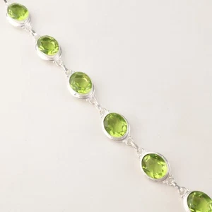 Peridot Gemstone 925 Sterling Silver Handcrafted Jewelry Bracelet 8.5" For Women - Picture 1 of 6