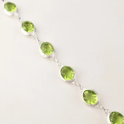 Peridot Gemstone 925 Sterling Silver Handcrafted Jewelry Bracelet 8.5" For Women - Image 1 of 4