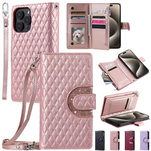 Leather Flip Case Zipper Wallet Cover For iPhone 16 15 14 Pro Max 13 12 11 XR XS - Picture 1 of 51