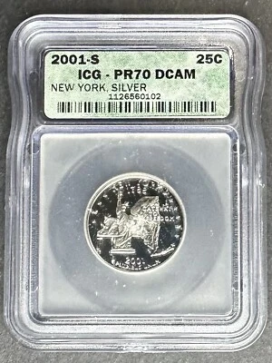 2001-S Silver Proof New York Quarter ICG PR-70 DCAM, Buy 3 Items, Get $5 Off!!! - Image 1 of 2