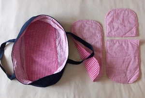 stabile Puppentragetasche + Bettzeug marine/rosa+pinke Karos N°6 *NEU+HANDARBEIT - Bild 1 von 6