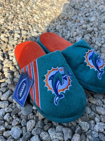 Miami Dolphins NFL mens size large Large stripe plush slippers foco Cover
