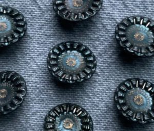 9 Matching Antique Victorian Blue Tinted w/ Gold Metal Buttons - 9/16” - Picture 1 of 5