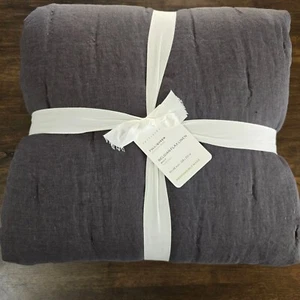 POTTERY BARN BELGIAN FLAX LINEN TUFTED QUILT FULL/QUEEN ~ EBONY - Picture 1 of 8