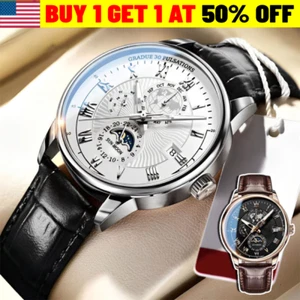 Herren Quarzuhr Wasserdicht Leuchtend Datum Armbanduhr Luxus Leder Uhr USA - Bild 1 von 13