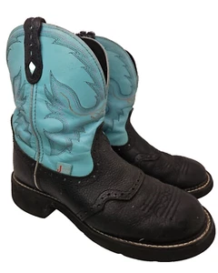 Women's Size 9 1/2 B Justin Gypsy (L9905) Black/Baby Blue Leather Boots - Picture 1 of 6