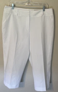 Cato Women's Dressy Flat Front White Lower Rise Capri Size 14 Beltloops Stretch - Picture 1 of 8