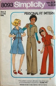 Simplicity 8093 Vintage Sewing Pattern Girls Hooded Jumpsuit Sz 7 & 8 Vintage - Picture 1 of 3