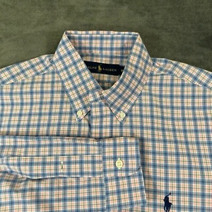 Ralph Lauren Shirt Mens Medium Blue Pink Tattersall Plaid Button Up Long Sleeve - Picture 1 of 12