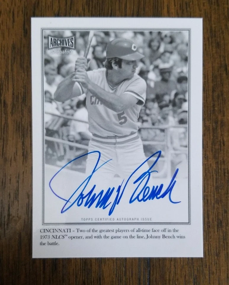 Johnny Bench 2020 Topps Archives Snapshots Walk Off Wires Auto 05/10 Reds - Image 1 of 2