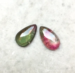 Beautiful watermelon,green tourmaline cabochon gemstone 2 pcs pear 4.40 carat - Picture 1 of 7