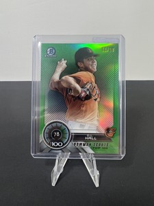 D.L. HALL 2018 BOWMAN CHROME SCOUTS TOP 100 GREEN REFRACTOR /99 RC BTP78 ORIOLES