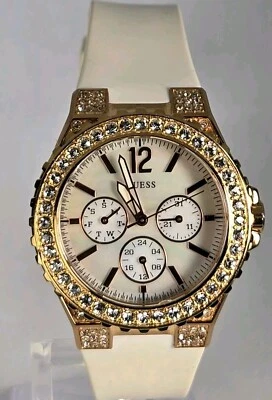 GUESS MOTHER  PEARL  WOMEN'S  38mm ROSE GOLD TONE SILICONE  WHITE BAND W.R. 100M - Image 1 of 4