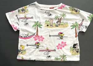Zara PEANUTS T-Shirt Girls Size 8 Colorful Cropped Charlie Brown Snoopy VTG - Picture 1 of 3