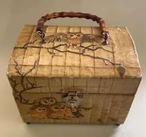 Vintage Holz lackiert Eule Handtasche quadratisch Handtasche Box Griff Fuß Dekor - Bild 1 von 17