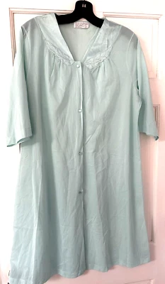 Bata vintage Vassarette Aqua nailon abotonada vestido abrigo de casa talla XL Foto 1 de 3