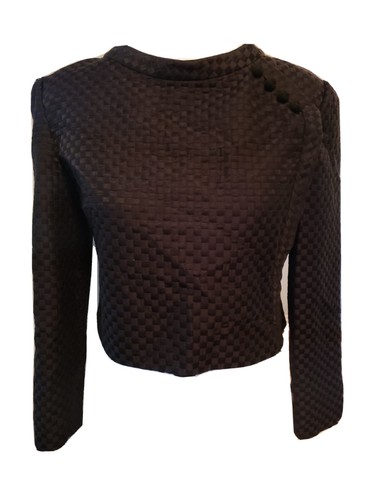 Giacca Valentino nera a quadri in crepe di seta cropped XS S 4