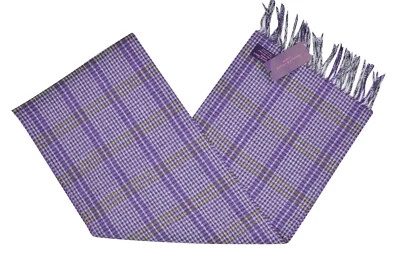 Bufanda de lana y angora Seaward & Stearn nueva con etiquetas en púrpura brillante y verde a cuadros Foto 1 de 4