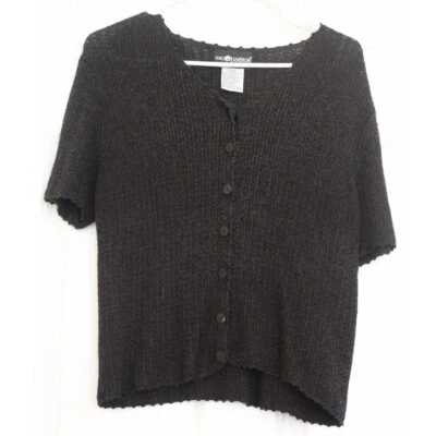 Sag Harbor Crochet Knit Button Up Blouse Open Knit V-Neck Women's Sz M - Image 1 of 4