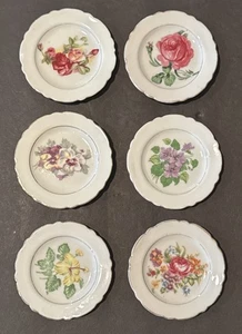 Victorian Porcelain Plates Mini Butter Pat Flower Design Gold Trim Japan Set 6 - Picture 1 of 10