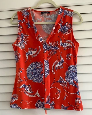 TOMMY HILFIGER Red/Blue Floral Print Top Sleeveless V Neck S EUC - Image 1 of 4