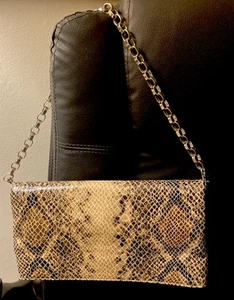 Alfani Schultertasche Clutch Python Wildleder beige Ledermotiv, einmal getragen, 11" - Bild 1 von 18