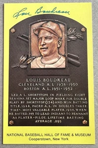 Lou Boudreau Signed Autographed Gold HOF Hall of Fame Plaque Postcard - Picture 1 of 1