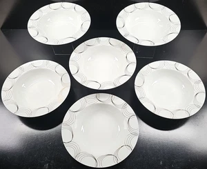 6) Pier 1 Opulent Metallic Rim Soup Bowls Set White Circle Table Dining Dish Lot - Picture 1 of 24