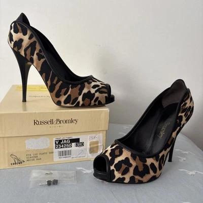 Ladies Size 5 38 Russell & Bromley Leopard Print V Jag Stiletto Heels Shoes - Image 1 of 4