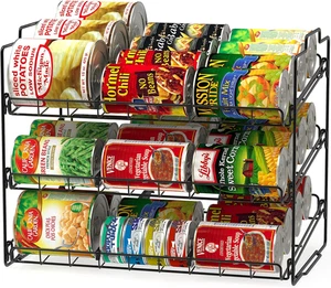 Stackable Can Rack Organizer for Kitchen and Pantry, 3 Tier, Adjustable Black - Picture 1 of 12