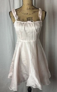 Selkie Pale Pink Silk Ruffle Strap Fitted Bodice Full Skirt Midi Dress Sz Small - Picture 1 of 7