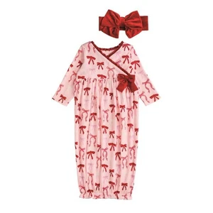 Mud Pie Christmas Bow Take Me Home Gown & Headband Set  Newborn 0-3 Months - Picture 1 of 1