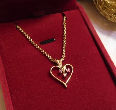 Ruby Diamond 10K Gold Heart Pendant Necklace 4.6 Grams - Image 1 of 4