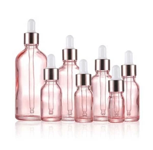 Bottiglie contagocce in vetro rosa 5ml - 100ml per profumo di olio essenziale con pipetta - Foto 1 di 15
