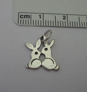 Sterling Silver Small 15x13mm Flat Double Two Bunny Rabbit Charm - Picture 1 of 2
