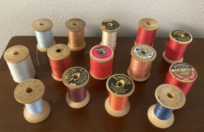 Vintage Wooden Thread Spools Empeco Clarks Various Colors Lot Of 14 READ MORE - Image 1 of 4