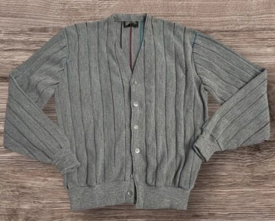 Cárdigan Suéter Vintage Para Hombre Gris Abuelo Indie Hipster Años 80 90 Talla L Foto 1 de 4