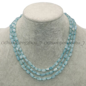 Natural 8-10mm Blue Aquamarine Irregular Freeform Gems Beads Necklace 16-48'' AA