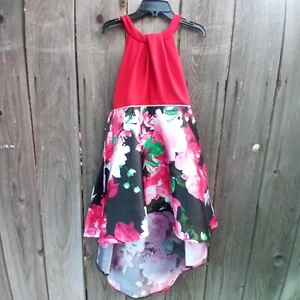 SPEECHLESS Dress Big Girls 14 Red Floral Halter Neck Hi-Low Sleeveless Zip - Picture 1 of 11