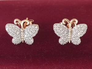 14K Yellow Gold Plated 2Ct Round Cut Lab-Created Diamond Butterfly Stud Earring - Picture 1 of 6