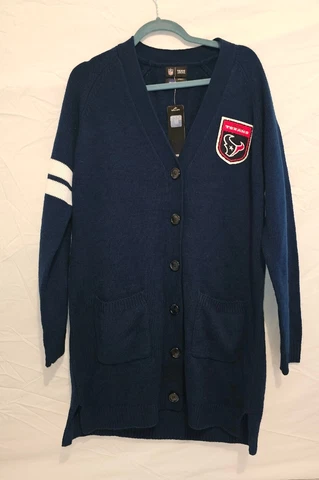 NWT Houston Texans Navy Cardigan Sweater Button Front Pockets Women's sz L/XL Cover