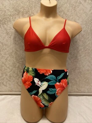 Bikini Catalina Multicolor Floral Cintura Alta Parte Inferior. Top rojo gratis. Talla grande  Foto 1 de 4