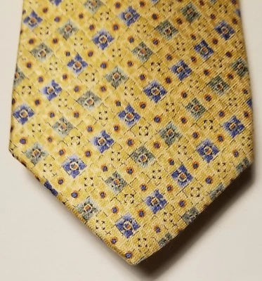 TALBOTS PARA HOMBRES AMARILLO-ORO AZUL VERDE DISEÑO FOULARD 100% SEDA CORBATA ROPA PARA EL CUELLO EE. UU. Foto 1 de 4